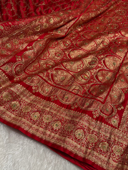 Bridal Red Katan Silk with Ari and Stone