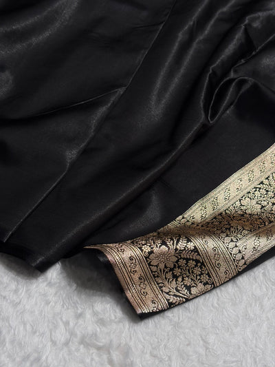 Black Shades Cross Pattern Banarasi Satin Silk Saree SS50