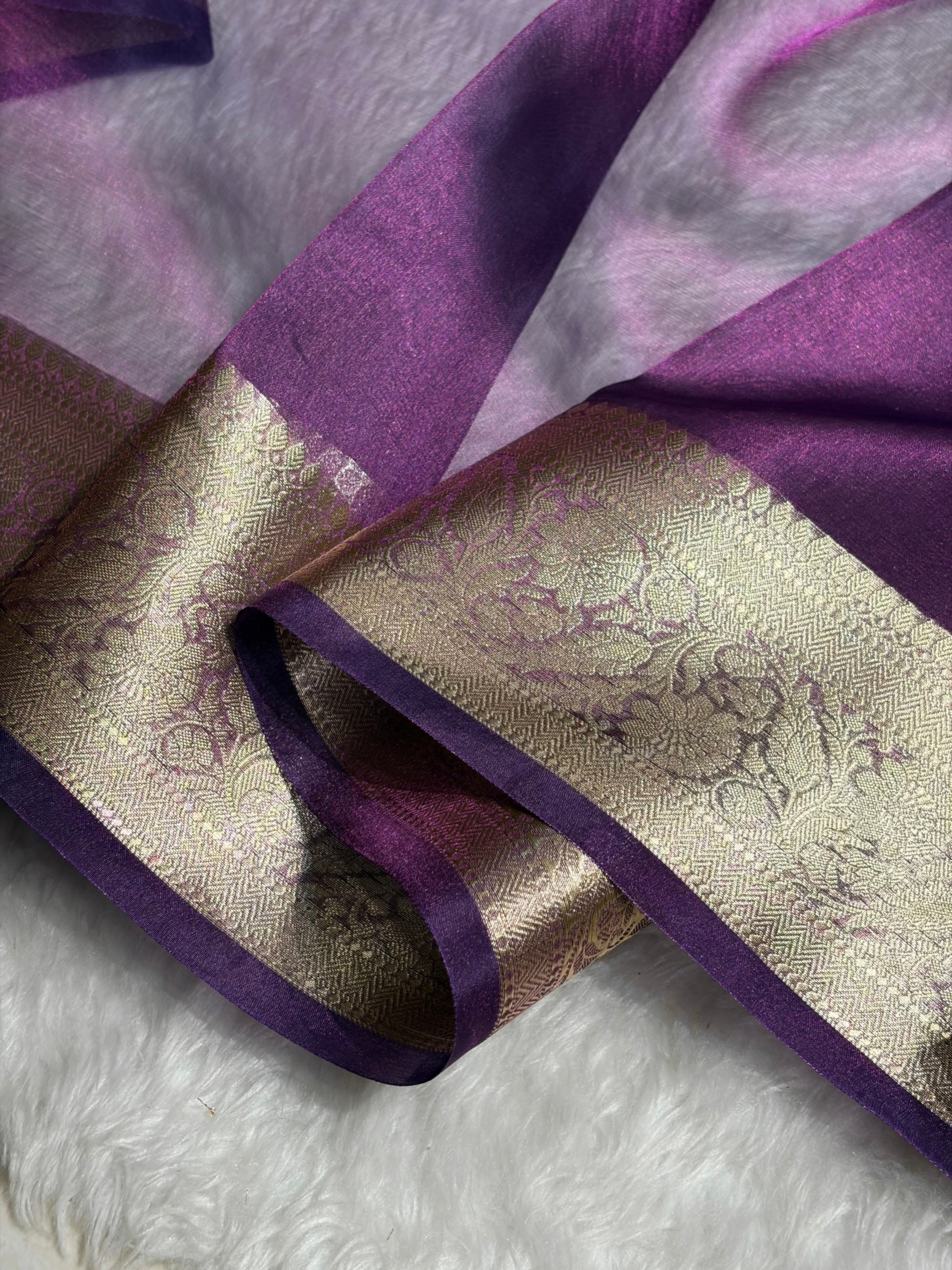 Banarasi Wine Shades Pure Tissue Silk Saree PT-60