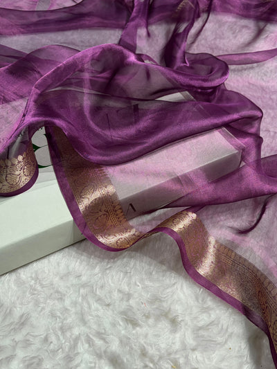 Purple Wine Shades Pure Tissue Silk Saree with Brocade Blouse PT-09