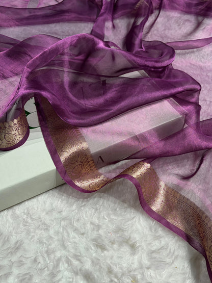 Purple Wine Shades Pure Tissue Silk Saree with Brocade Blouse PT-09