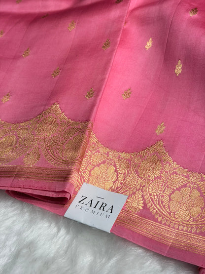 Ombré Baby Pink Shades Meena Boota Handwoven Raw Mango Silk RM-25