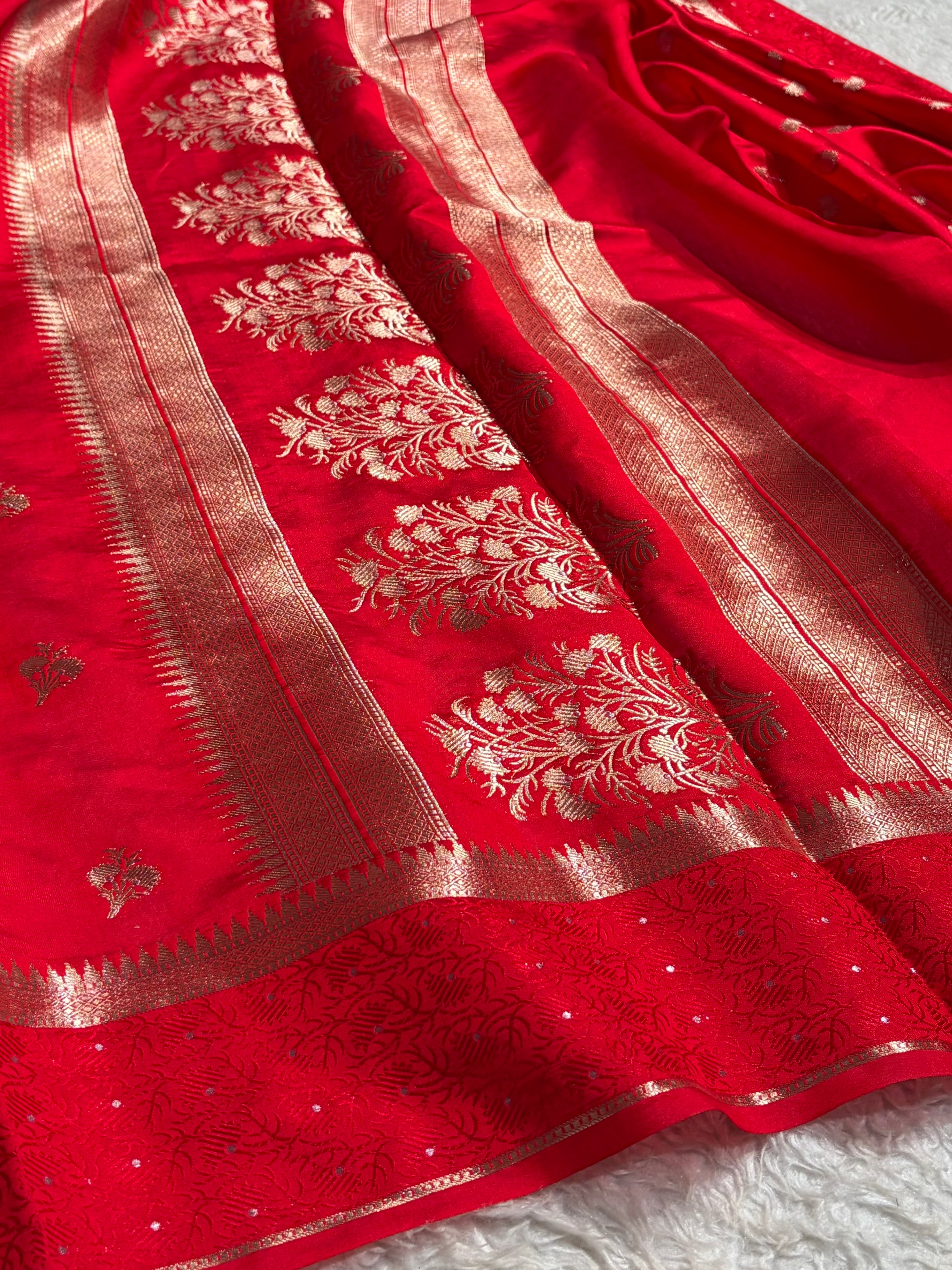 Dark Red Shade Flower Boota Pure Caramel Mango Silk Saree CS-15