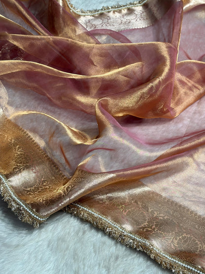 Rusty Pink Shade Pure Tissue Silk Saree with Gota Patti PTGP-17