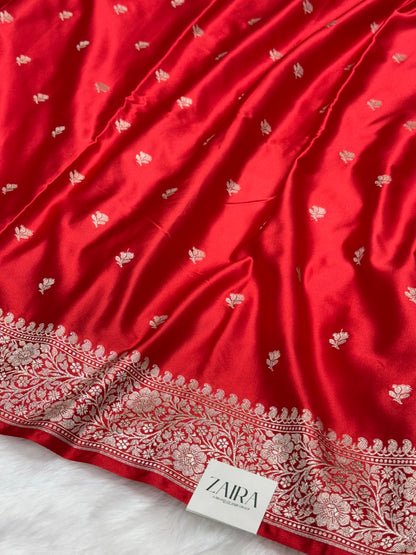 Royal Red Shades floral Booti Mashru Silk Saree