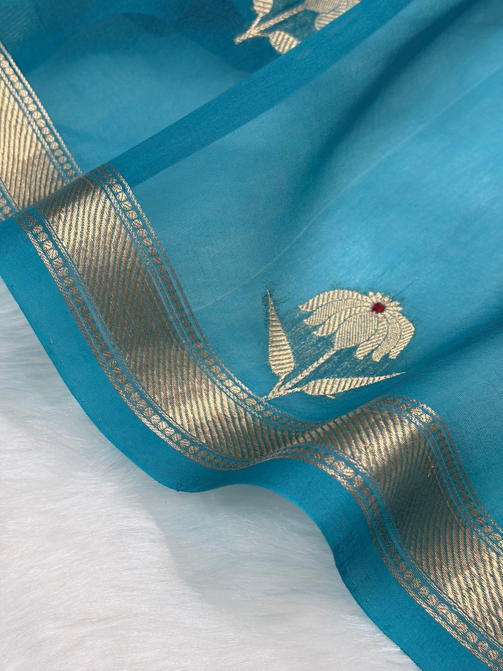 Pure Organza German Blue Meena Floral Banarasi Silk Saree PO-02