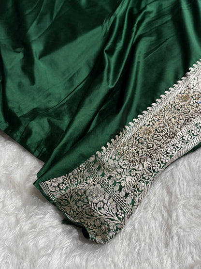 Bottle Green Tree Boota With Swarovski Work Mashru Silk Saree BMS19