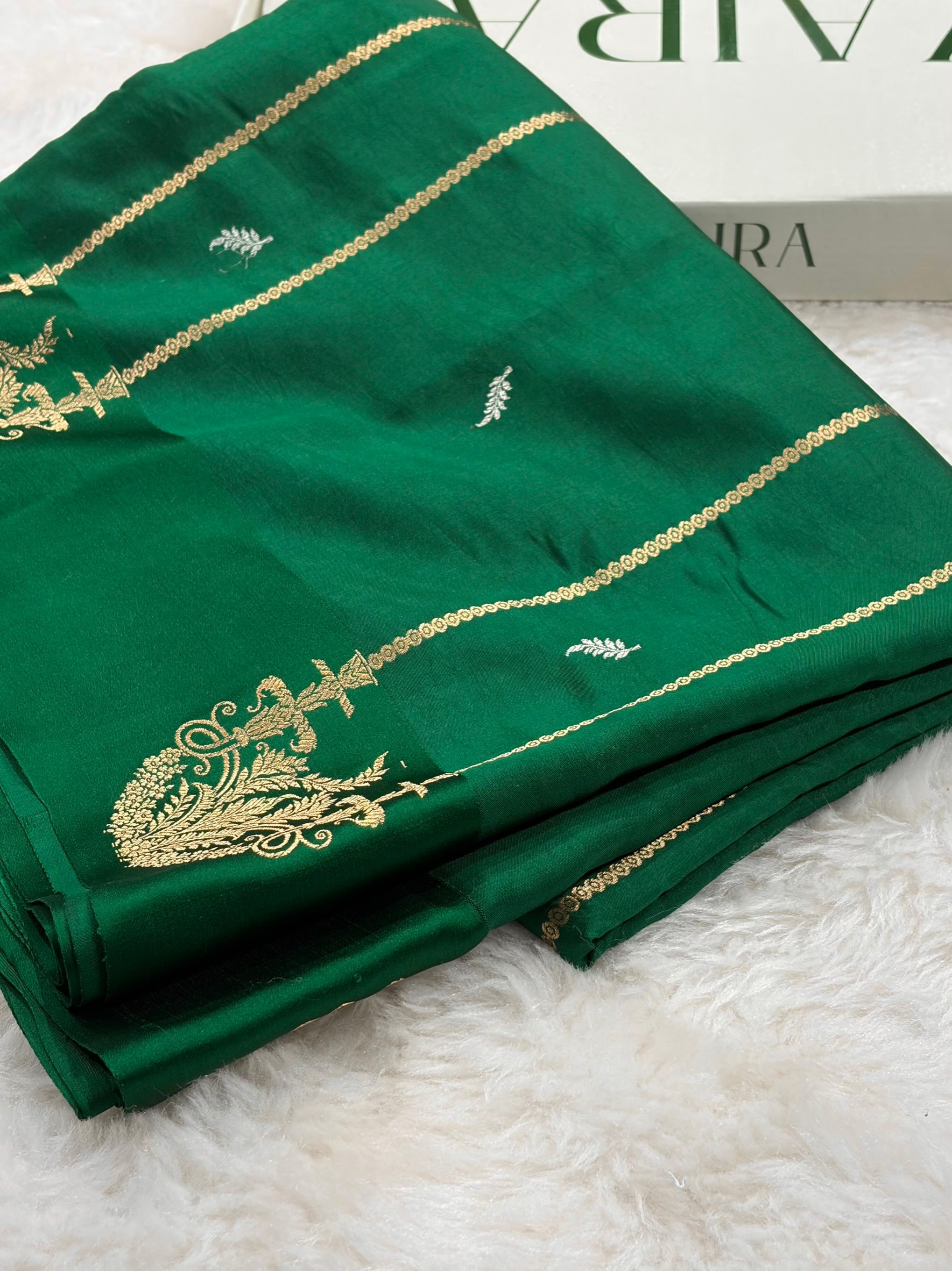 Bottle Green Shades Rangkart Handwoven Pure Katan Paper Silk RM-44