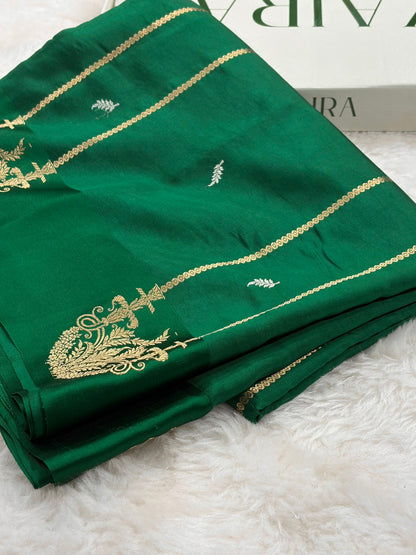 Bottle Green Shades Rangkart Handwoven Pure Katan Paper Silk RM-44