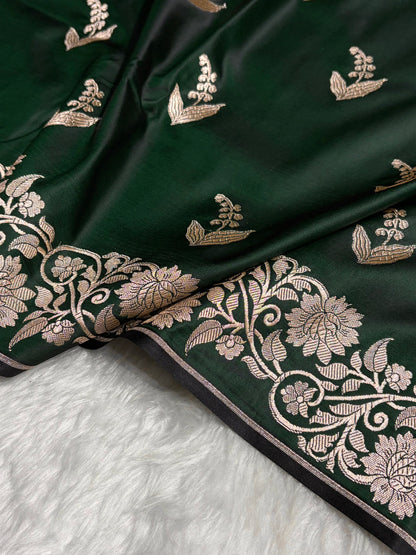 Dark Bottle Green Boota With Floral Border Mashru Silk Saree MSM-90