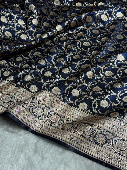 Ultra Light Weight Satin Silk Jaal in Dark Navy Blue Shades SS13