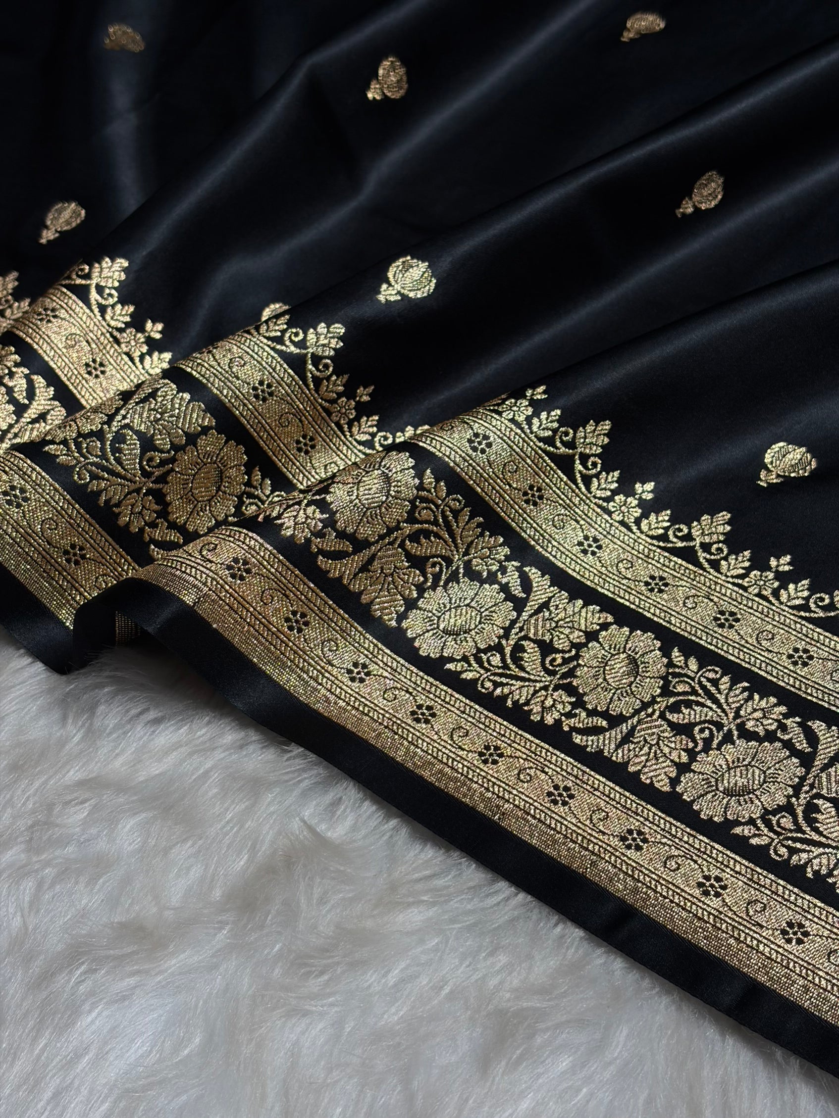 Black Booti Pattern Satin Katan Silk Saree SK66