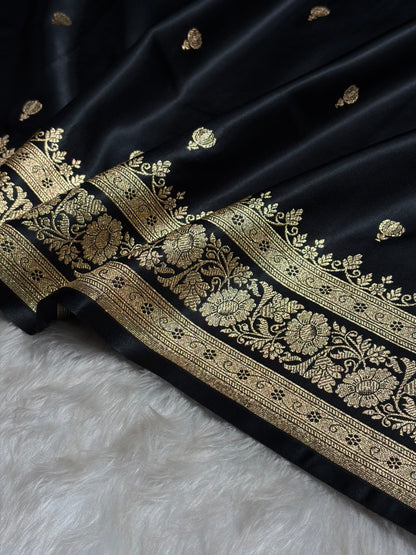 Black Booti Pattern Satin Katan Silk Saree SK66