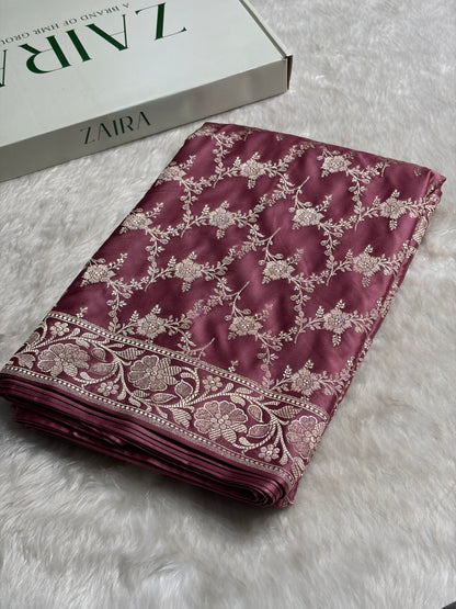 Copper Rose Shades Mashru Silk Banarasi Saree With Jaal Pattern MS71