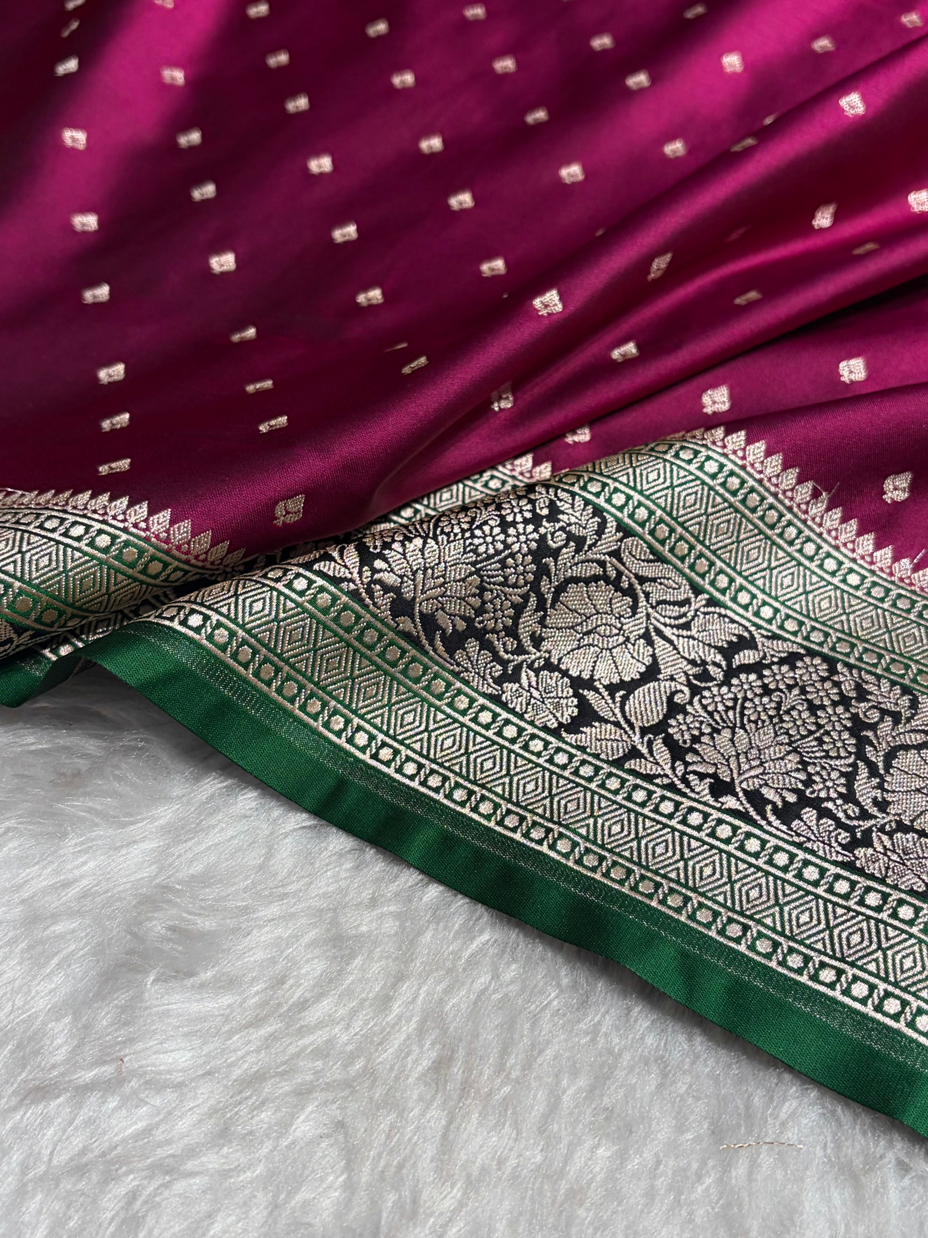 Wine With Black Floral Border Mashru Silk Saree MSM-99