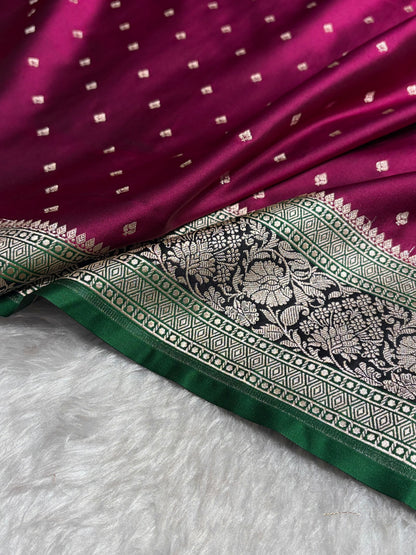 Wine With Black Floral Border Mashru Silk Saree MSM-99