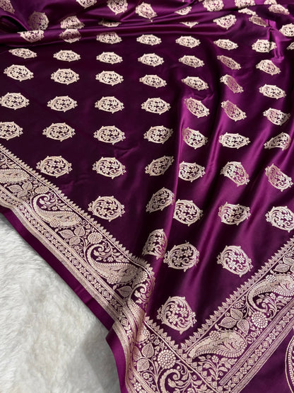 Banarasi Wine Shades Banarasi Boota Pattern Floral Mashru Silk Saree MSM-104