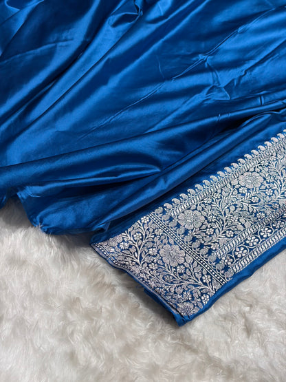 Royal Blue Shades  Booti Bananasi Minakari Tanchoi Mashru Silk Saree MS49