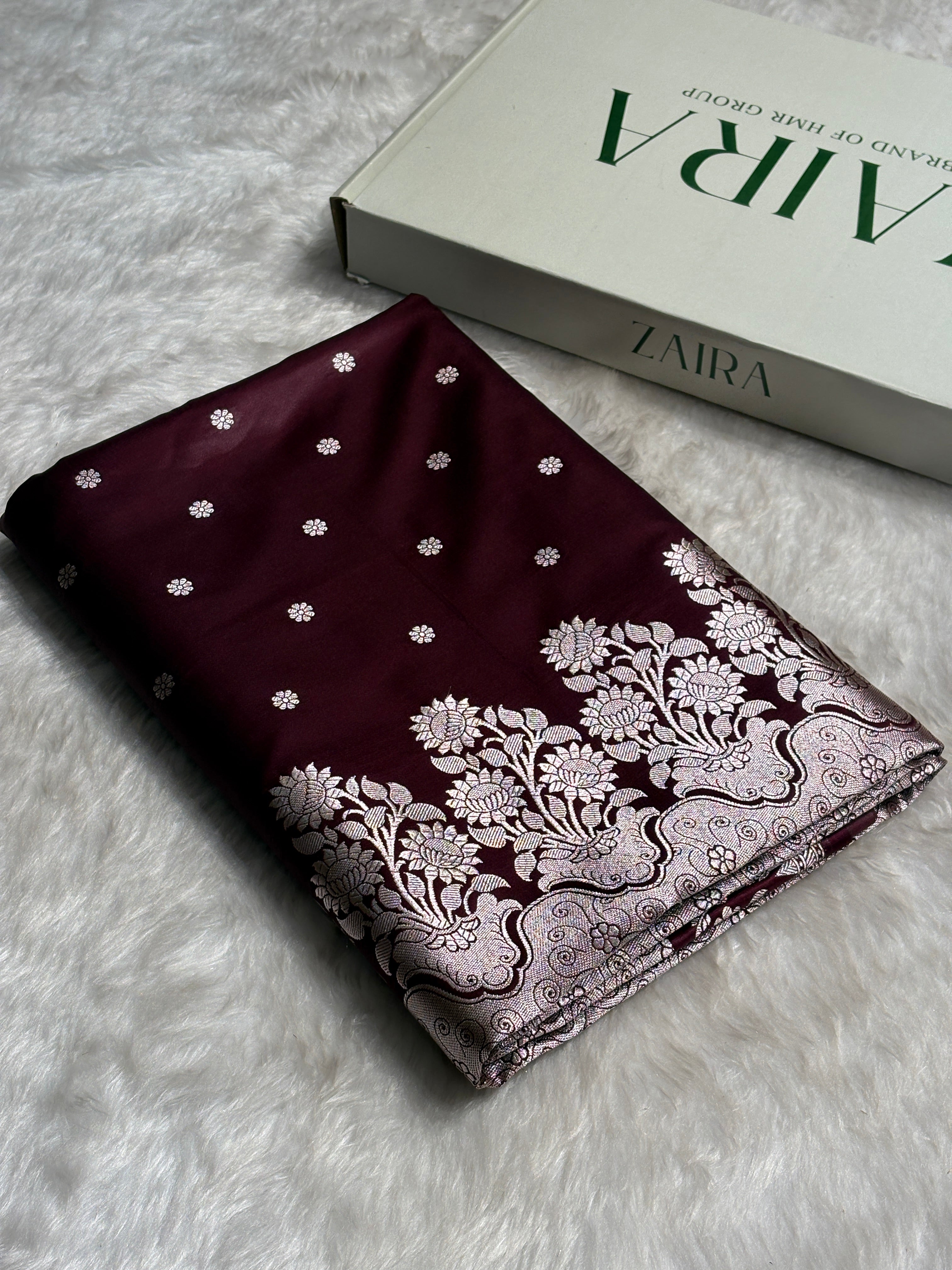 Garnet Shades Floral Boota With Floral Border Mashru Silk Saree MSM 79