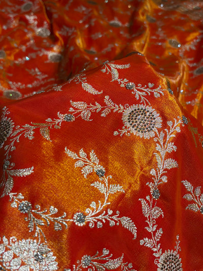 Light Weight Fire Gold Satin Silk Saree with Swarovski work BSS14