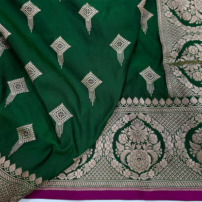 Beautiful Bottle Green Saree Mashru Silk Saree