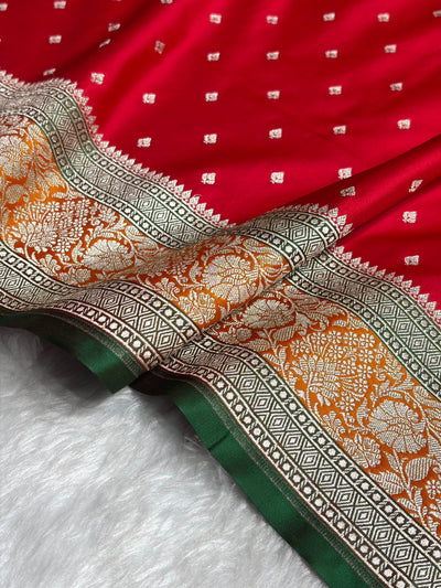 Contrast Red With Mustard Floral Border Mashru Silk Saree MSM-99