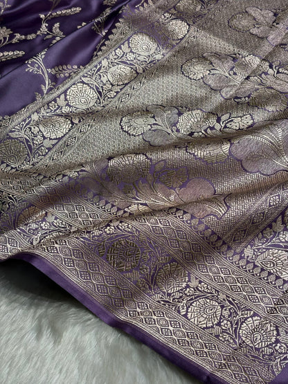 Lavender Banarasi Jaal Mashru Silk Saree MS23