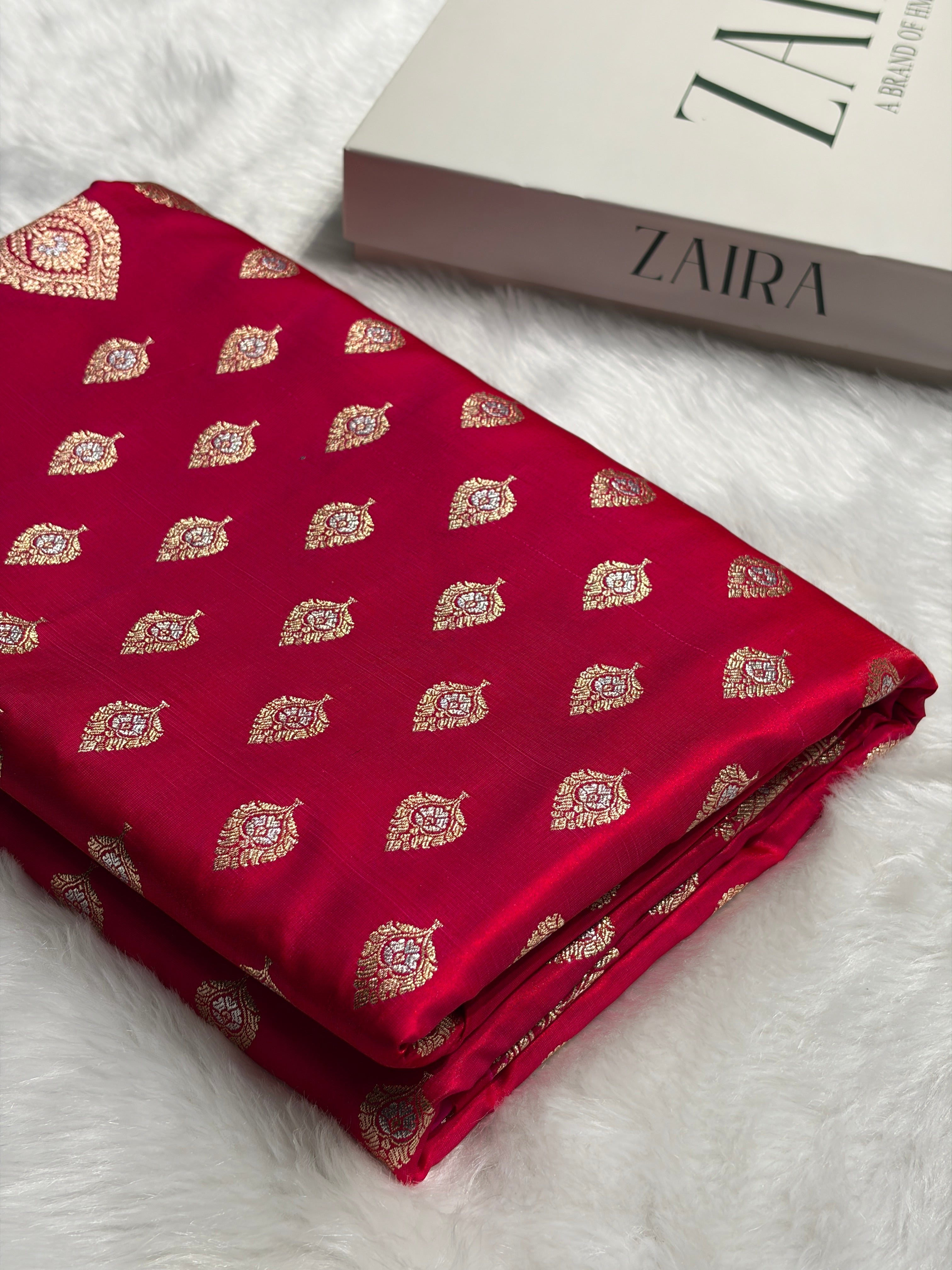 Banarasi Pinkish Red Shades Minakari Booti Pattern Banarasi Satin Silk Saree SS60