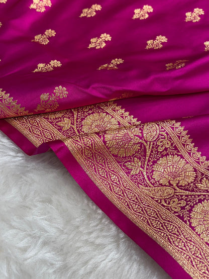 Banarasi Magenta Unique Boota Pattern Satin Katan Silk Saree SK68