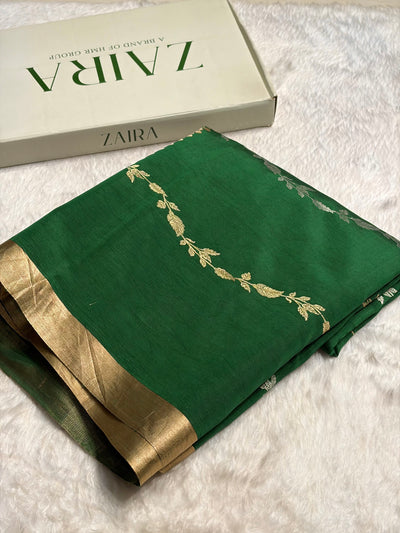 Bottle Green Shades Handwoven Pure Paper Silk RM-39