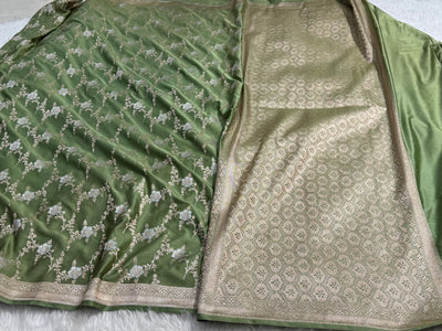 Sage Green Minakari Jaal Mashru Silk Saree MCS08