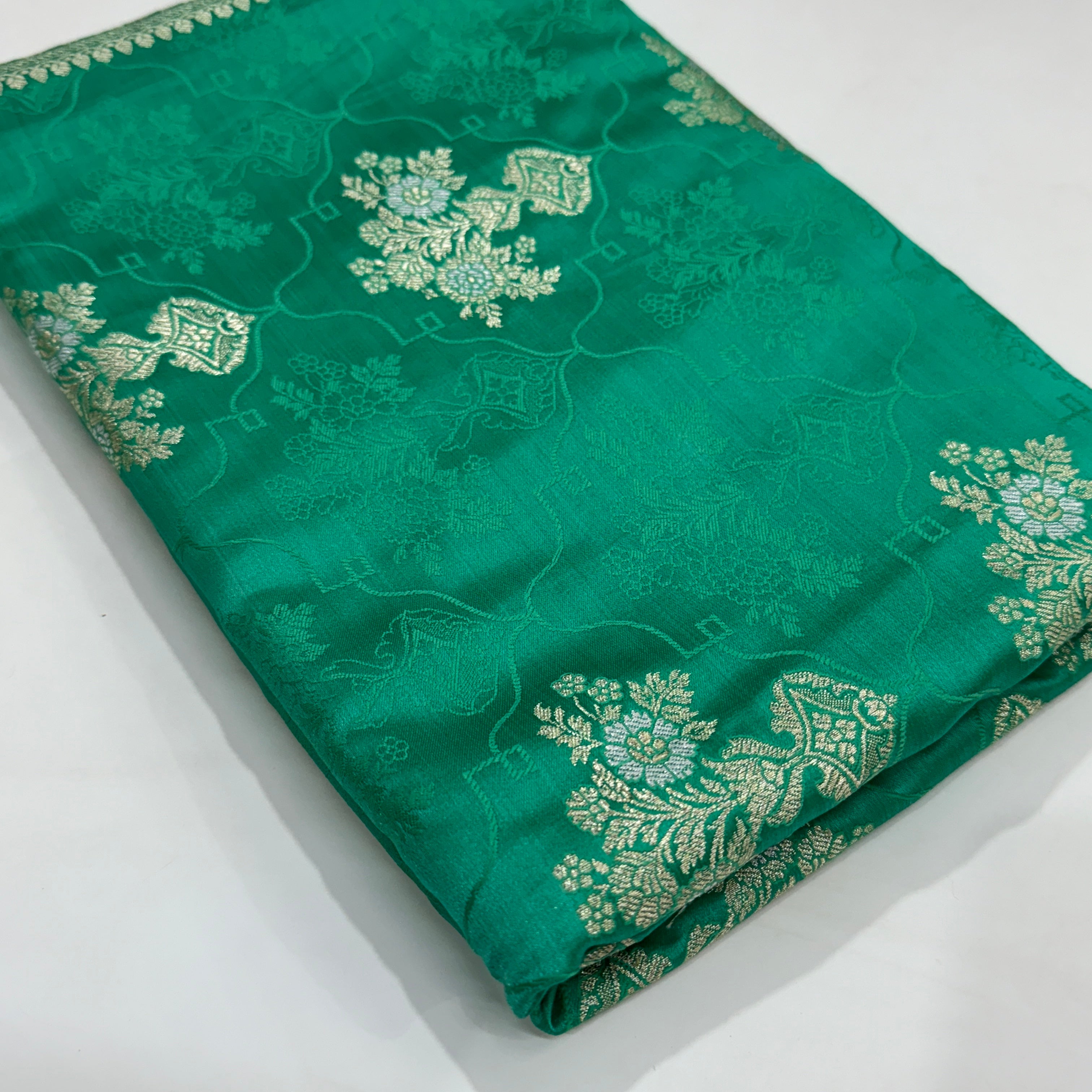 Sea green Tanchoi Minakari Mashru Silk Saree