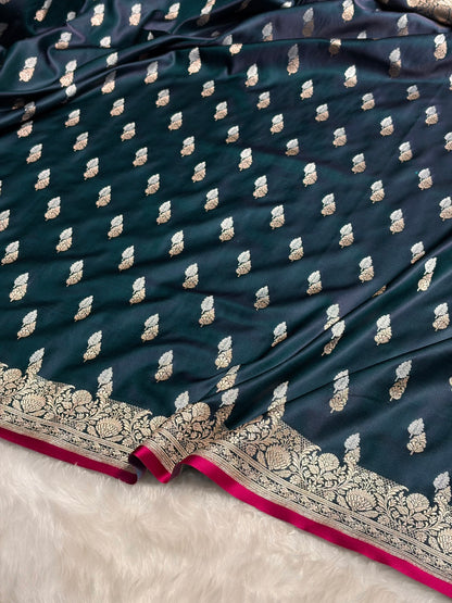 Dark Rama Shades Floral Booti Mashru Silk Saree MSM-69