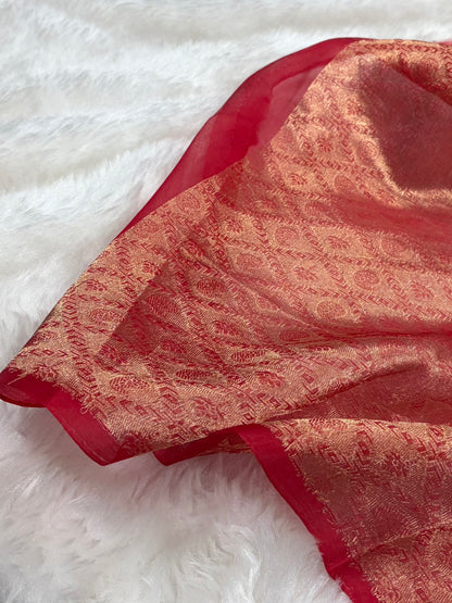 Pure Banarasi Organza Red Shades With Minakari Floral Banarasi Silk Saree PO-24