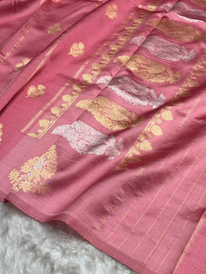 Strawberry Shades Banarasi Handwoven Pure Paper Katan Silk  RM-66