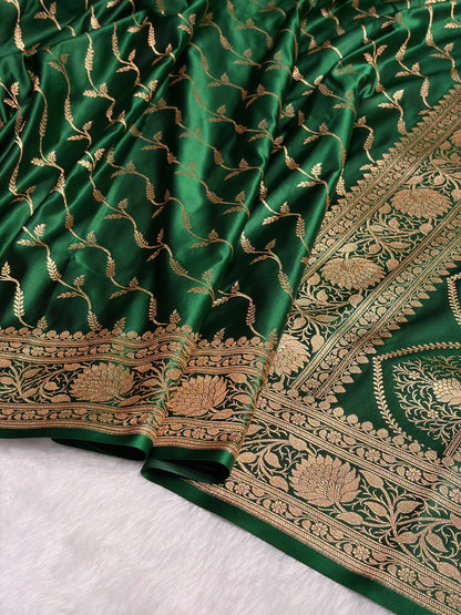 Bottle Green Pattern Satin Katan Silk saree SK37
