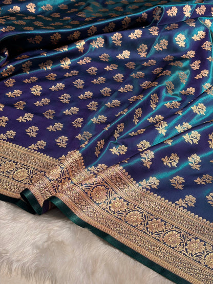 Peacock Shades Banarasi Satin Silk Saree SS34
