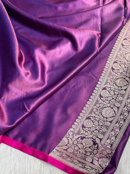 Cross Purple Dual Floral Booti Mashru Silk Saree