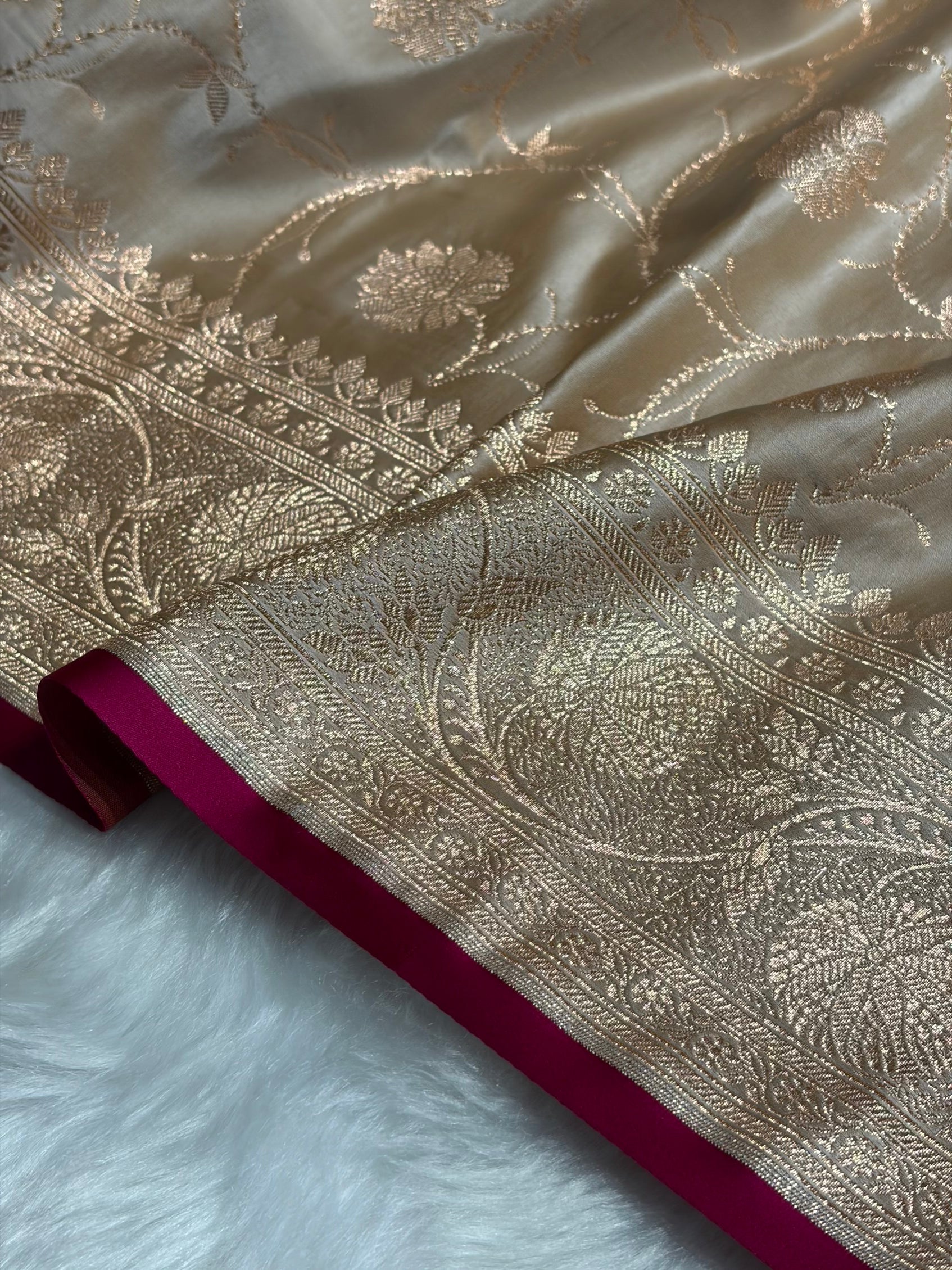 Tusser Banarasi Jaal Satin Katan Silk Saree SK06