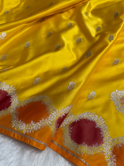 Yellow Rangkart Scallop Floral Booti Mashru Silk Saree MSRK46
