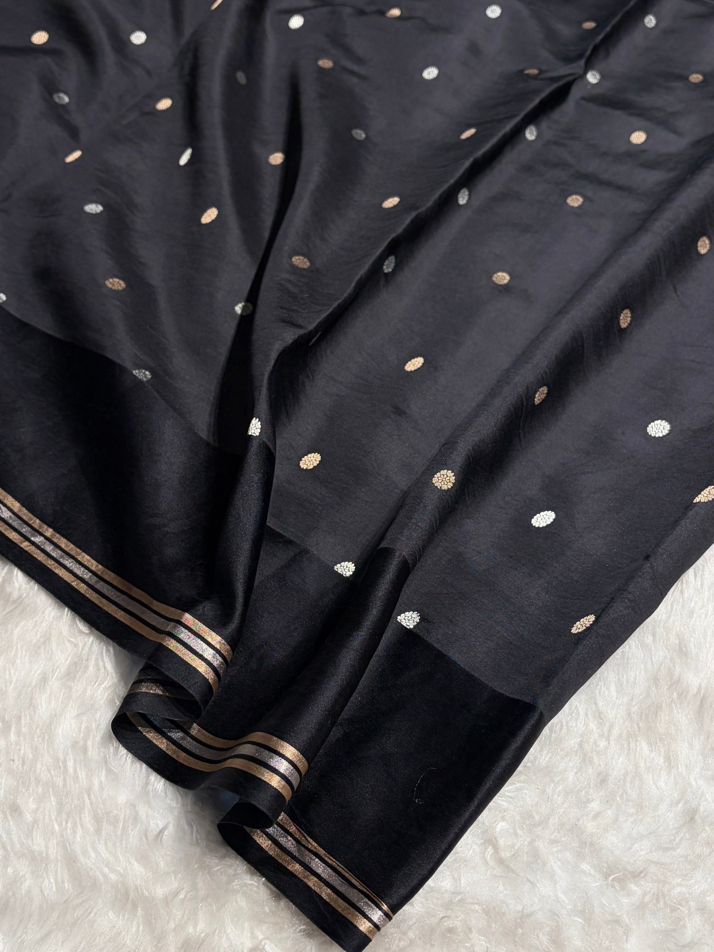 Black Shade Handwoven Kaduwa Pure Katan Raw Mango Silk RM-01