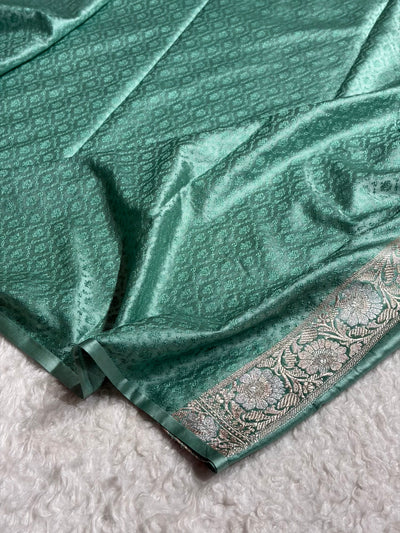 Banarasi Floral Minakari Jaal Pattern in Sea Green Shades Floral Mashru Silk Saree MCS100