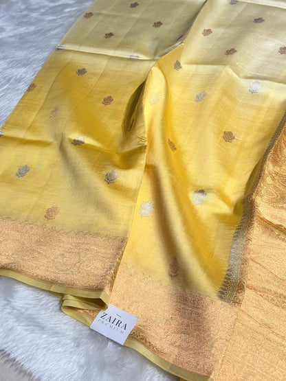 Ombré Lemom Shades Boota Handwoven Pure Raw Mango Silk RM-08