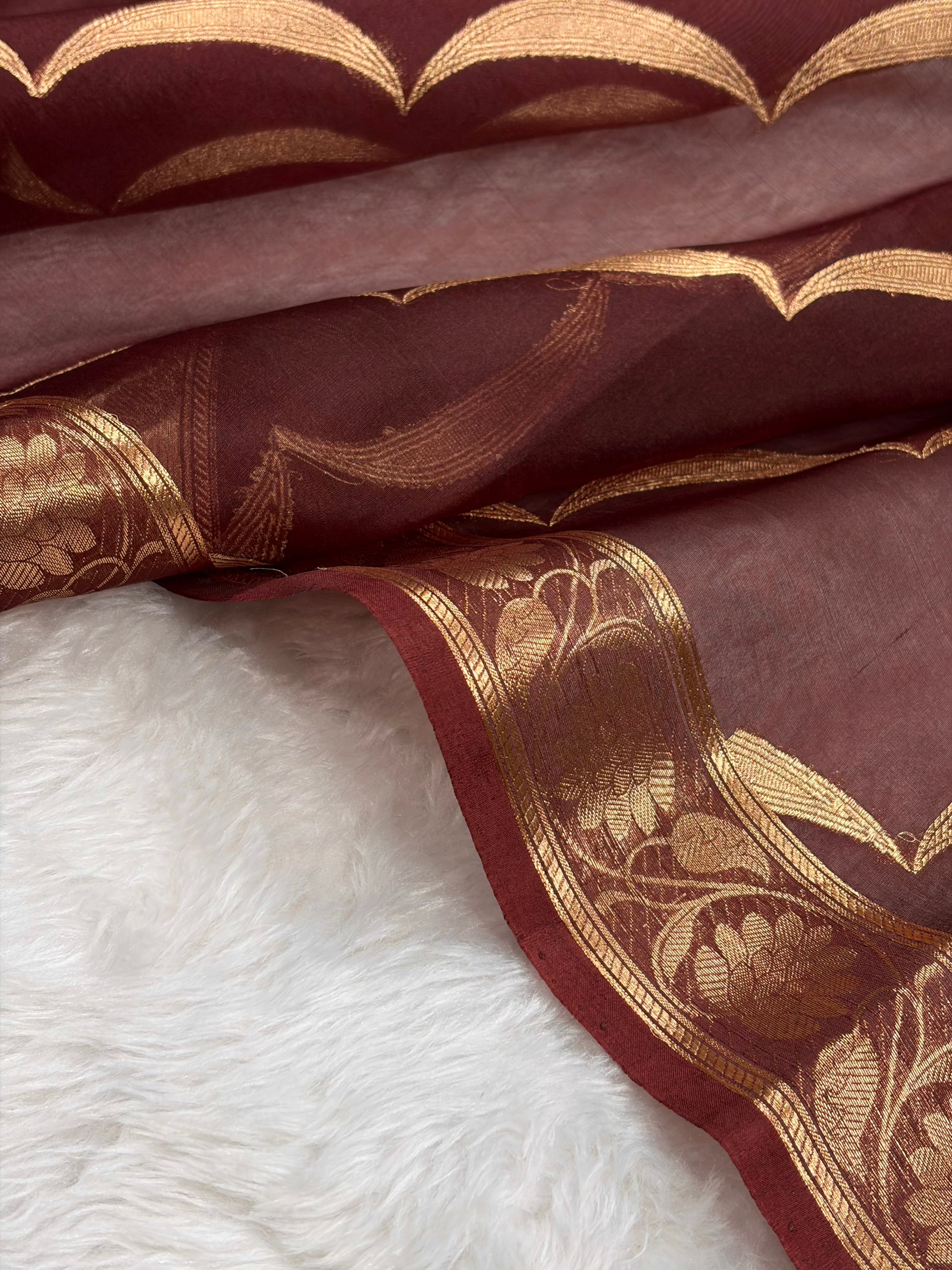 Pure Banarasi Organza Chocolate Shades Floral Banarasi Silk Saree PO-21