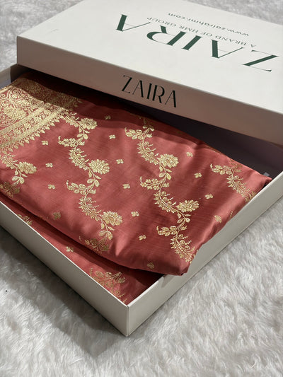 Banarasi Satin Katan Saree With Jaal Pattern in Peach Shades SK121