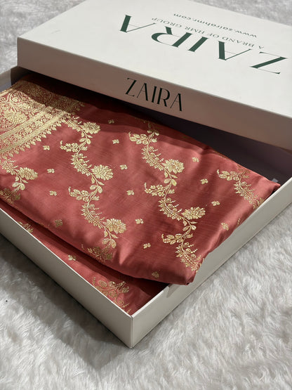Banarasi Satin Katan Saree With Jaal Pattern in Peach Shades SK121
