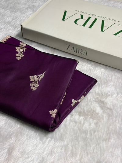Cross Dark Wine Boota With Floral Border Mashru Silk Saree MSM-97