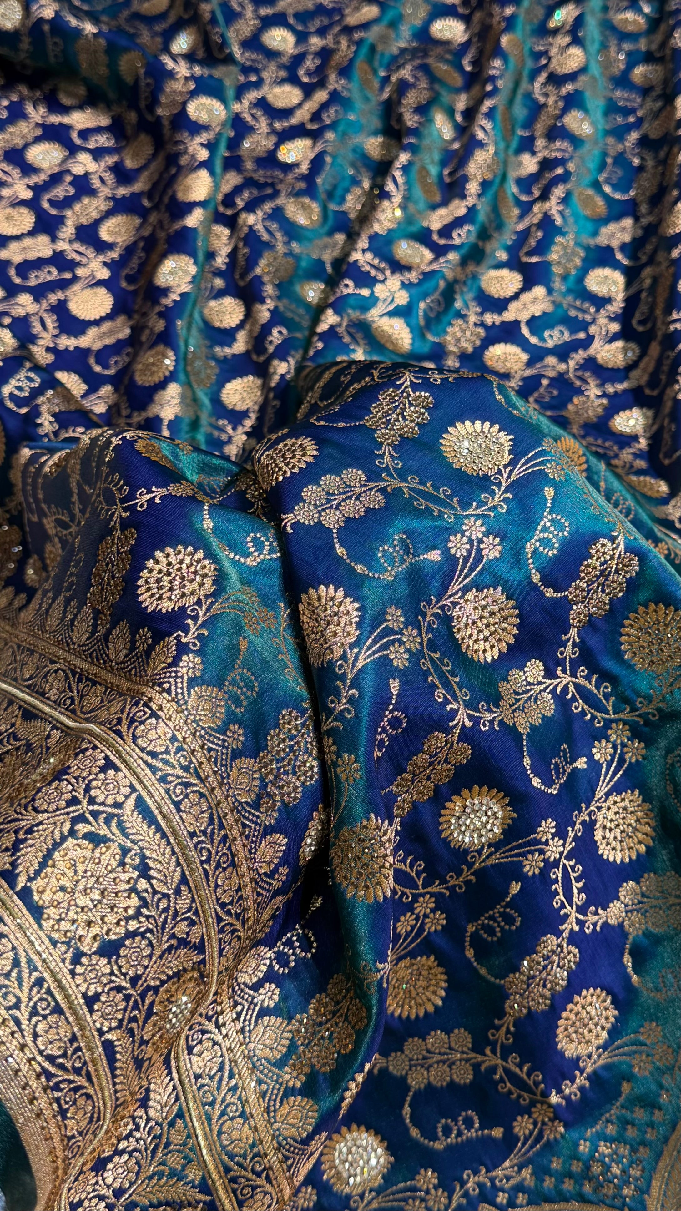 Peacock Satin Silk Jaal with Swavroski Work BSS17