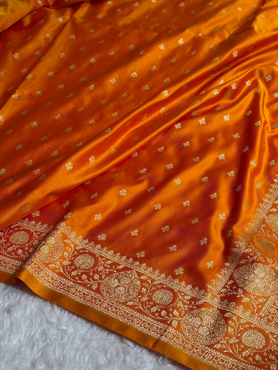 Banarasi Satin Katan Saree With Boota in Fanta Orange Shades SK117