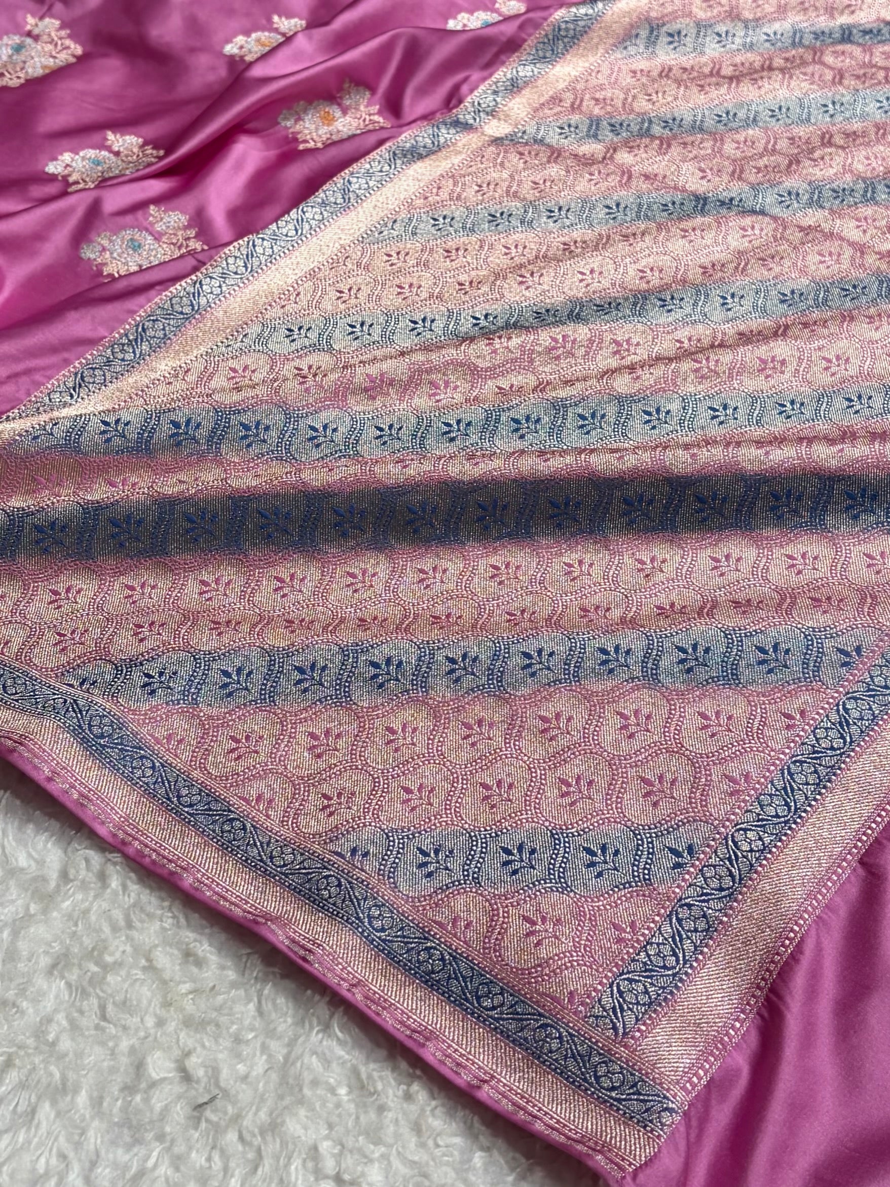 Baby Pink Sona Rupa Minakari Floral Motif Mashru Silk Saree MS50